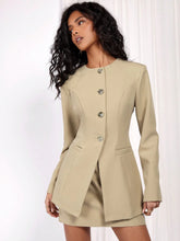 COSMINA 2pcs Women Set: Solid Color Front Button Long Sleeve Top & Skirt